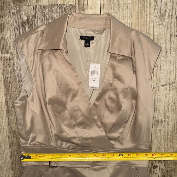 Ann Taylor Dress 6 NWT Tan Sleeveless Collared  Lined Sheath Side Buckle Pockets - Picture 5 of 6